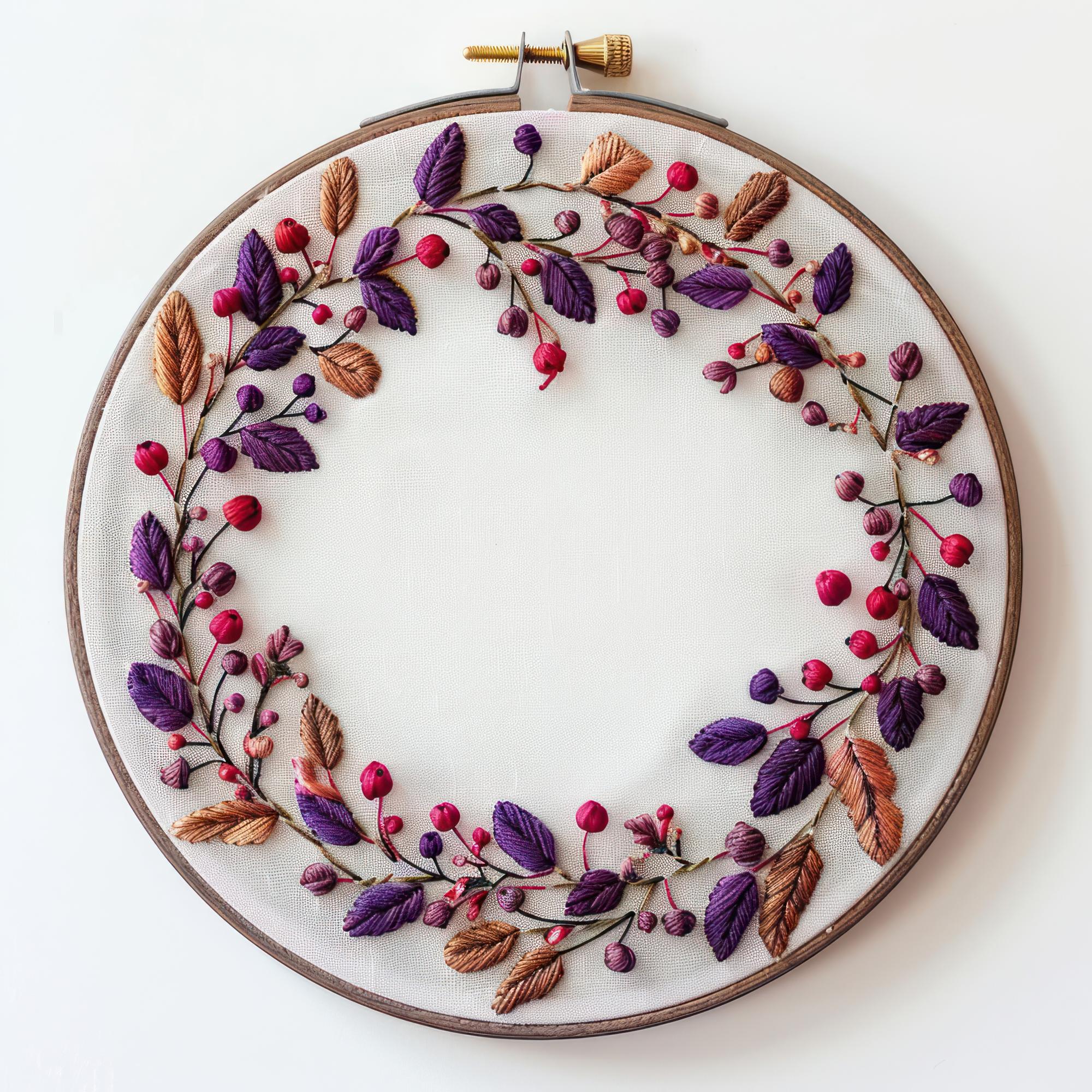 Hoop with botanical pattern and warm light